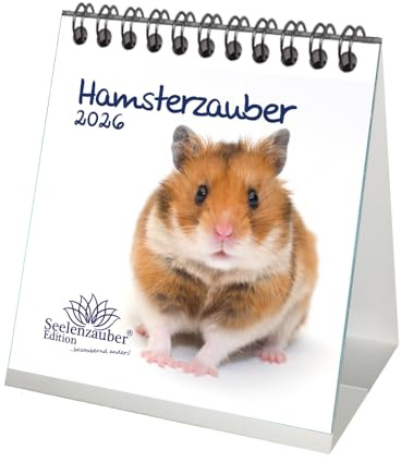 Hamsterzauber Tischkalender 10cm x 10cm für 2026 Hamster - Geschenkset Inhalt: 1x Kalender 1x Weihnachtsanhänger 1x Grußanhänger (gesamt 3 Teile)