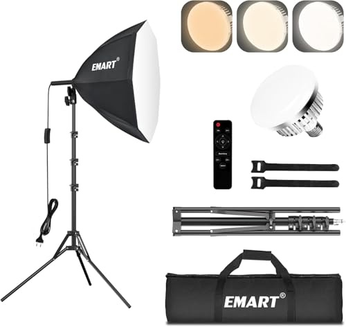 EMART Softbox Set Fotostudio,54cm Dimmbare LED 85W Soft Box Beleuchtung Kit | Fernbedienung, Kopf um 90° verstellbar, Fotografie, Video, Studio Porträts, Live-Streaming