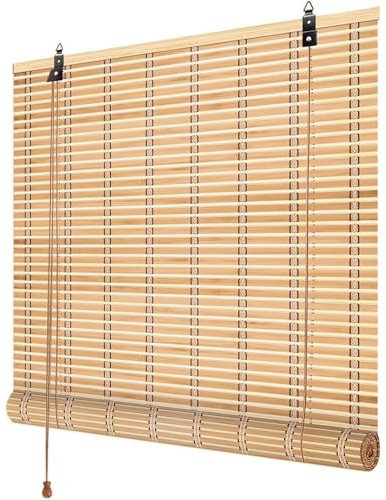Generisch Retro Bambus Rollo Jalousine Bambusrollo Aussenbereich,Natur Holzrollos 70% Verdunkelungs Sonnenschutz und Sichtschutz Bambus Raffrollo für Fenster,Anpassbar