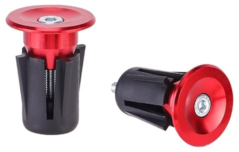 2PCS Handlebar End Caps - Bike Bar Ends with Tool - Aluminium Alloy Bicycle Bar End Plugs - Durable Grip Protector - Universal for Mountain Road Folding Bikes (Red)