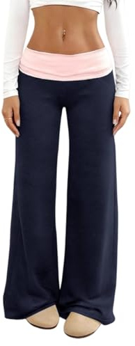FUNSEED Y2K Damen-Sweathose mit niedriger Taille, weites Bein, farbblockiert, lässig, weites Bein, Modetrends