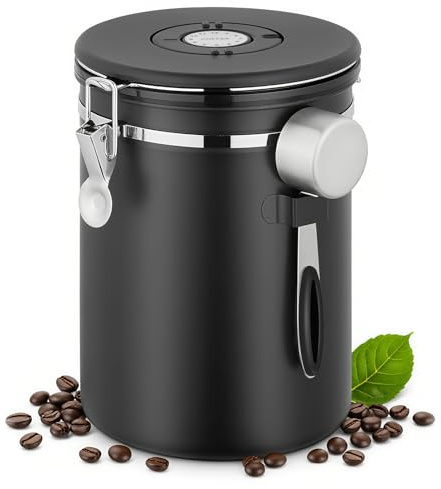 Mgrety Kaffeedose Luftdicht 1kg Bohnen, 2,8 L Edelstahl Kaffeebohnen Behälter Mit EdelstahllöFfel Und Datumsanzeige, Vakuum Kaffeedose mit CO₂-Ventil, Luftdichter Kaffeebehälter für Tee Nüsse Kakao