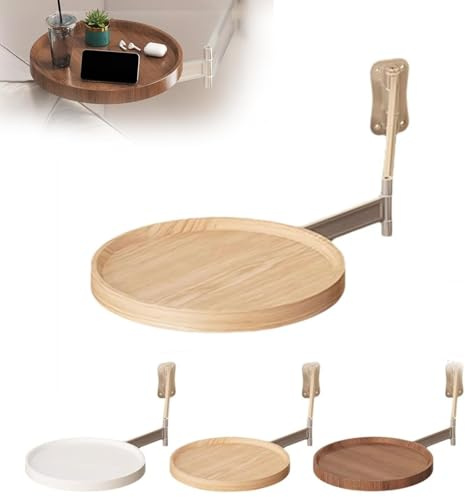 Mesa plegable de pared con bandeja redonda, extensible, brazo de metal, estante flotante giratorio, extensión para ventana de bahía (color madera)