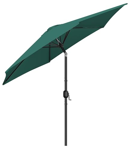 Yaheetech Parasol de Jardin 270 cm, Pliable, avec Toile Inclinable, Protection UV, Manivelle, 6 Baleines, pour Plage Terrasse Patio Piscine Vert Foncé