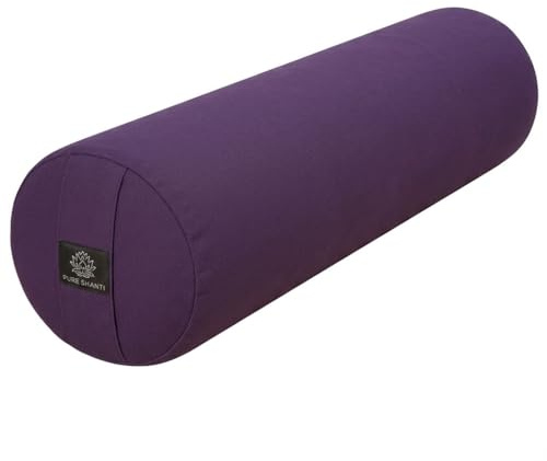 PURE SHANTI Yogabolster aus 100% Bio-Baumwolle | Nachhaltiges Bolster | Natürliche Buchweizenspreu-Füllung | Rundes Yogakissen | Waschbar, Nachfüllbar | Mittelgroß: 63 x 17 cm
