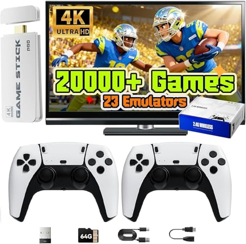 Upgrade Retro Konsole, Game Stick mit 20.000+ Klassikern, 2 Controller & Plug & Play HDMI für TV, Geschenkidee für Familie und Erwachsene (Weiß-TOP)