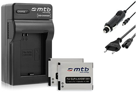 2X Batteries + Chargeur pour GoPro ABPAK-001, AHDBT-001 - Voir liste de compatibilité