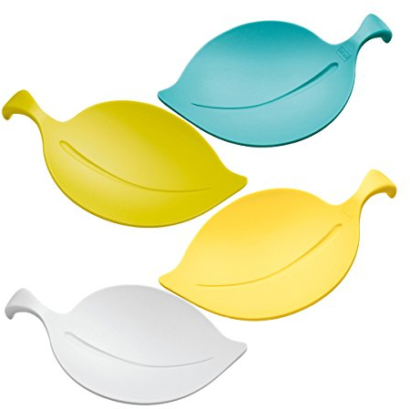 Koziol Leaf On – Coque, Lot de 4, Protection contre les insectes, couvercle, revêtement pour verre à boire, snack Bol, gingembre Jaune/Moutarde/Vert/Turquoise/Blanc, 3556113