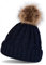 styleBREAKER Zopfmuster Bommelmütze, Strickmütze mit Fellbommel, Winter Beanie Mütze, Unisex 04024064, Farbe:Midnight-Blue