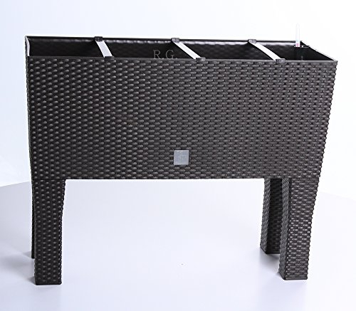 BirnePower Blumentopf Blumenkasten mit Füßen Blumenkübel Rattan Optik Pflanzenkasten Bewässerung (600 umbra)