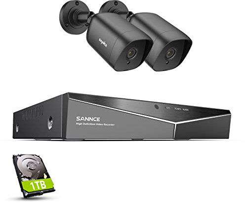SANNCE 10 Channels CCTV Security Camera System 1080P, 8-CH Recording Playback & 2-CH 5MP IP Cam Digital Video Recorder, 4x Outdoor Surveillance Cameras, NO HDD