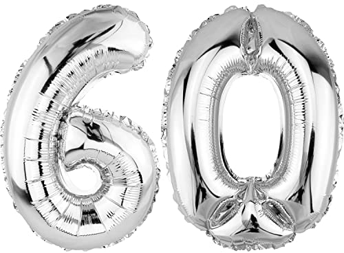 DekoRex Folienballon Silber 40cm Geburtstag Jubiläum Hochzeit Deko (Zahl 60)