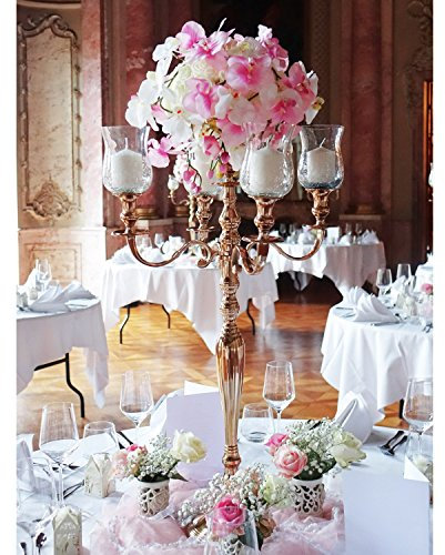 Kerzenleuchter Kerzenständer 5 - flammig 90cm ROSE GOLD inkl. 4 x Glas + Blumenschale für Wedding und Event Model BIG