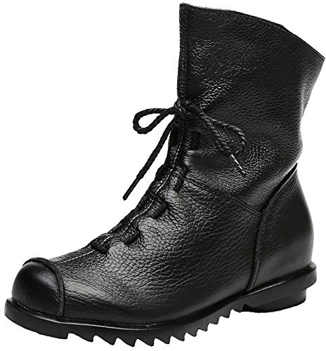 Clarsunny Women's Leather Casual Soft Flat Boots (10, Black)