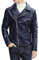 Giacca Biker Leggera da Uomo con Chiodo in Pelle PU Blu Marino 3XL