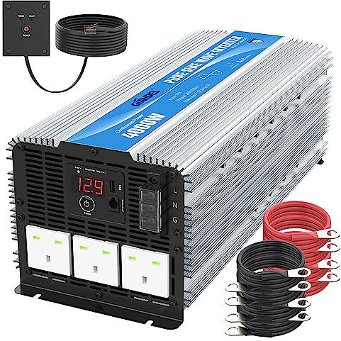 GIANDEL 4000W Heavy Duty Pure Sine Wave Power Inverter DC12V to AC240V Lithium Battery Compatible for Off-Grid Solar Car RV Truck Boat with 30FT Wired Remote Controller, AC hardwire block, LED Display