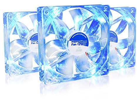 AABCOOLING Super Silent Fan 12 Blue LED - Silent and Efficient 120mm Fan with 4 Anti-vibration Pads, Intake Fan, Computer Fan, Silent Case Fan, 12V - Value Pack 3 Pieces 13.6 dB(A), 37.7 CFM, 1200 RPM