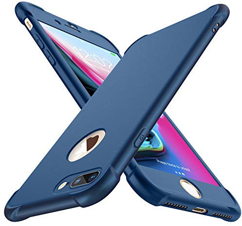 ORETECH Coque Compatible avec iPhone 7 Plus et iPhone 8 Plus,avec 2 x Protecteur D'écran en Verre Trempé Housse Hybride Antichoc Ultra Mince Anti Rayures PC TPU pour iPhone 7 Plus 8 Plus Bleu foncé