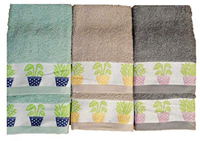 Lote de 6 paños de Cocina Rizo 100% algodón Ref. Plantas 50x50cm, Fabricados en Portugal.