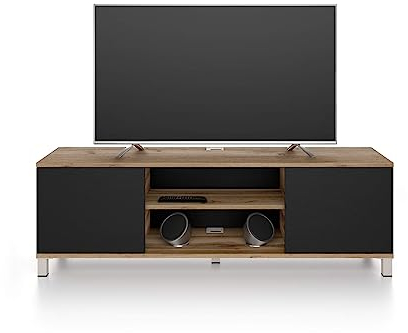 Mobili Fiver, Mobile Porta Tv Rachele, Rovere Rustico e Nero Frassino, 150 cmx42 cmx48 cm, Mobile Tv moderno per tv fino a 65'', Made in Italy
