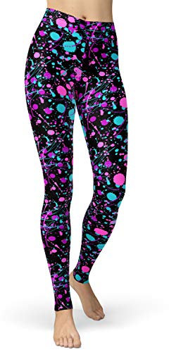 sissycos Damen 80er Artistic Leggings, Bunte Print Sanft Hohe Taille Lang Regular und Plus Size(Tie Dye Leggings-lila,M)