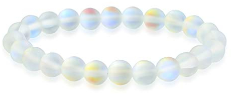 Bling Jewelry Regenbogen Irisierendes Erschaffenes Weißes Mondstein Rundperlen 8MM Stapelarmband Stretcharmband Für Frauen Männer Teenager Unisex