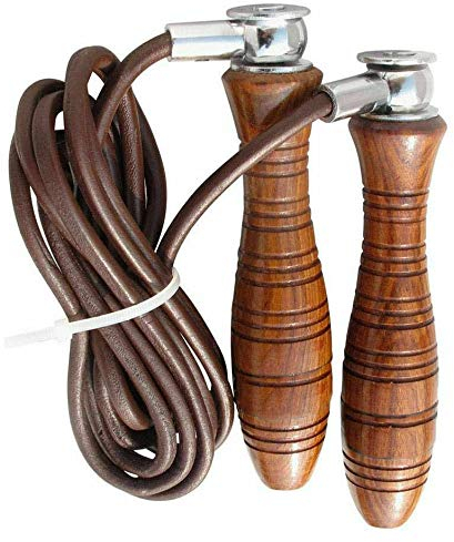 ISLERO Fitness Leather Adult Adjustable Weighted Indoor Gym Skipping Jump Speed Rope Wooden Handle Home Exercise Fat Burn Training Workout Boxing MMA (Brown (Adjustable))
