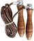 ISLERO Fitness Leder-Springseil für Erwachsene, verstellbar, beschwert, für den Innenbereich, Fitnessstudio, Holzgriff, Heimübung, Fettverbrennung, Training, Workout, Boxen, MMA (braun (verstellbar))