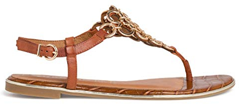 Tamaris Flip-Flops aus Leder mit goldenen Ringen - 1-1-28067-34 306 - Größe 36, braun, 36 EU