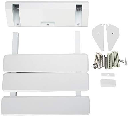 Ejoyous Bath Stool Chair Wall Mounted, Foldable Wall Mounted Drop-leaf ABS+Aluminium Alloy Shoes Change Support Stool, Solid Sturdy Shower Bath Folding Stool Seat for Home Sauna Room Use White