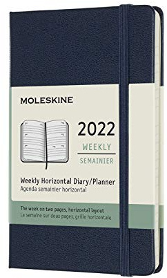Moleskine Wochenkalender 2022, 12 Monate Wochenplaner, horizontal, fester Einband, Format Pocket 9 x 14 cm, Farbe Saphir, 144 Seiten
