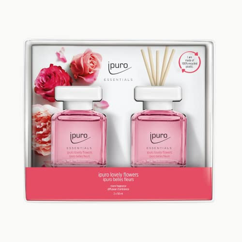 ipuro Essentials Raumduft lovely flower 2x50ml – hochwertiger Lufterfrischer - Raumduft-Set für ein blumig-zartes Raumklima – umweltfreundliches Design