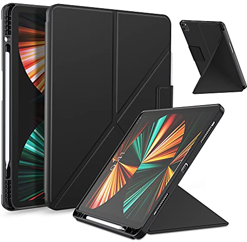 Origami-Schutzhülle für 32,8 cm (12,9 Zoll) Hülle 2021 (5. Generation) & 2020 [unterstützt Apple Pencil Laden] Multiwinkel-Magnet-TPU-Rückabdeckung iPad Pro 12,9 Zoll 2021/2020/2018 (Schwarz-v)