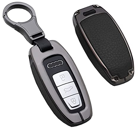 HIBEYO Autoschlüssel Hülle passt für Audi A6 A7 A8 Q7 Q8 E-Tron 3-Tasten Autoschlüssel Keyless Schutzhülle Schlüsselhülle Geeignet Cover Leder Schlüsselbox Smart Schlüssel Autozubehör-Schwarz