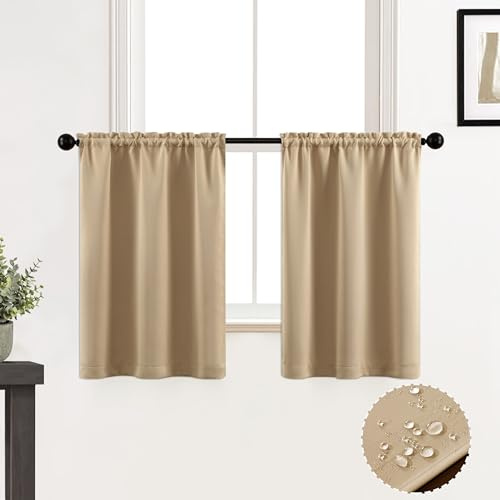 XTMYI - Cortinas de ventana pequeñas para baño, impermeables, para cafetería, cocina, 91,4 cm de largo, beis neutro