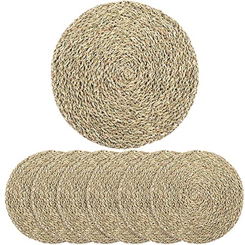 Table Mats Set of 6, Round Seagrass Placemats, Rattan Chargers for Dinner Plates, Place Mats, Charger Plates, Wicker Chargers for Dinner Plates, Manteles Individuales De Mesa, Diameter 11.8 in