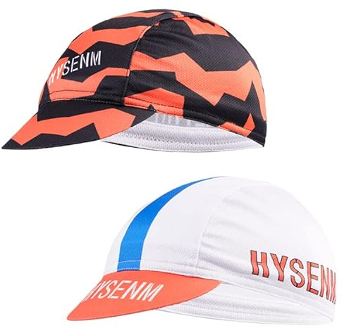 HYSENM Radmütze Kappe Mütze Fahrrad Cap Fahrrad mütze Sommer Fahrrad Cycling Cap Fahrrad Kappe Bandana schwarz Fahrradmütze unter Helm Mütze unter fahrradhelm MTB Retro Rennrad, Orange+Weiß