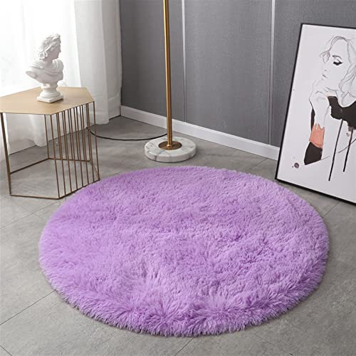 GIBZ Runde Flauschige Teppiche für Wohnzimmer Schlafzimmer Bunter Weicher Teppich, Violett, 80×80cm