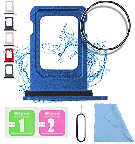 ASDAWN Ersatz für iPhone 13 SIM-Kartensteckplatz Tray Halter kompatibel mit iPhone 13 SIM-Kartenfach Slot Wasserdichter Gummiring und SIM-Pin (Einzel-SIM-Version) (blau)
