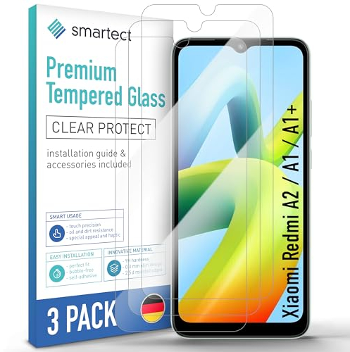 smartect Verre Trempé [3 Pièces, Clear] pour Xiaomi Redmi A2 / A1 / A1+, Protecteur d'écran en Verre HD Anti Rayures, Sans Bulles, Dureté 9H, 0.3mm Ultra Transparent, Ultra Résistant