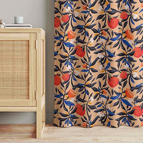 Vorhänge beige Blickdicht Verdunkelung Gardinen - Orangen mit Blätterranken - Tropical Blumen Thermovorhang modern Gardinenschal 250x130 cm