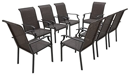 MFSTUDIO Rattan Balkonstuhl 8er Set, Garten Stühle Wetterfest, Schwarzbraunes Rattan, Stahlrahmen, Ergonomischer Hochlehner, Outdoor Sessel für Terrasse, Balkon, Bistro