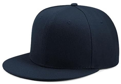 Boolavard Klassische Snapback-Mütze, Mütze, Hip-Hop-Stil, Flacher Schirm, blanko, einfarbig, verstellbare Größe (Navy Blau)
