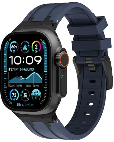 WINGLE 49mm 46mm 45mm 44mm 42mm(series 3) for Apple Watch Strap,Liquid Silicone Rubber Strap Replacement band for iWatch Ultra 3/Ultra 2 1/SE 3 2 1/Series 11 10 9 8 7 6 5 4 3 2 1,Black/Blue