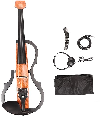 Elektrische Violine 4/4 in Voller Größe, Leise, Einstellbare Klangqualität, Violine aus Kohlefaser-Ahornholz mit Tonabnehmer, Kopfhörer