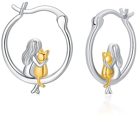 Katze Ohrringe Creolen Gold 925 Silber Ohrringe Mädchen und Katzen Ohrringe für Kinder Katzen Schmuck Tier Katze Geschenke für Frauen Mädchen……