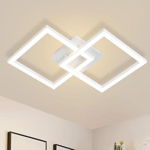Homefire Deckenlampe LED Deckenleuchte Küche - Modern Küchenlampe 24W Wohnzimmerlampe Design Flurlampe Warmweiß Schlafzimmerlampe Flur Deckenbeleuchtung Eckig Weiß für Wohnzimmer Schlafzimmer