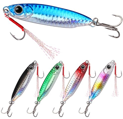 Tripquips Salzwasser-Jigs-Angelköder mit ultrascharfen Haken, Salzwasserlöffel, Köder für Thunfisch, Lachsbarsch, Meeresangeln, Jigg-Köder, Schlepplöffel zum Barschangeln, 30 g, 5 Stück, 30 g, 5