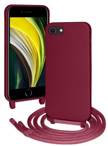 FERLAN Silikon Handykette für iPhone 6/6s/7/8/SE 2020/SE 2022 Hülle mit Band,Stylische Verstellbarer Halskette Handyhülle,Necklace (abnehmbar) Hülle mit Band,Handyhülle für zum Umhängen,Rot