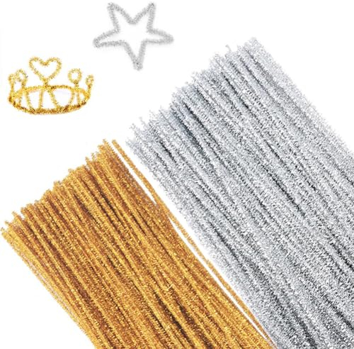 Set di 200 pulitori per pipe con brillantini, color oro, argento, filo di ciniglia, 30 cm, filo di pulizia per fai da te, progetti artigianali, filo di ciniglia, per fai da te e decorazioni, colore: